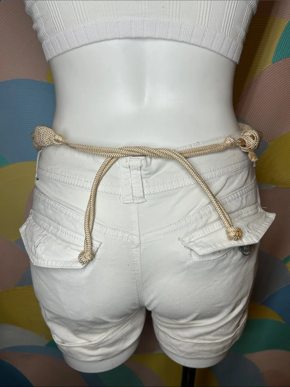 Vintage 1980s Braided Rope Waist Belt with Bead Accents - Neutral Tones